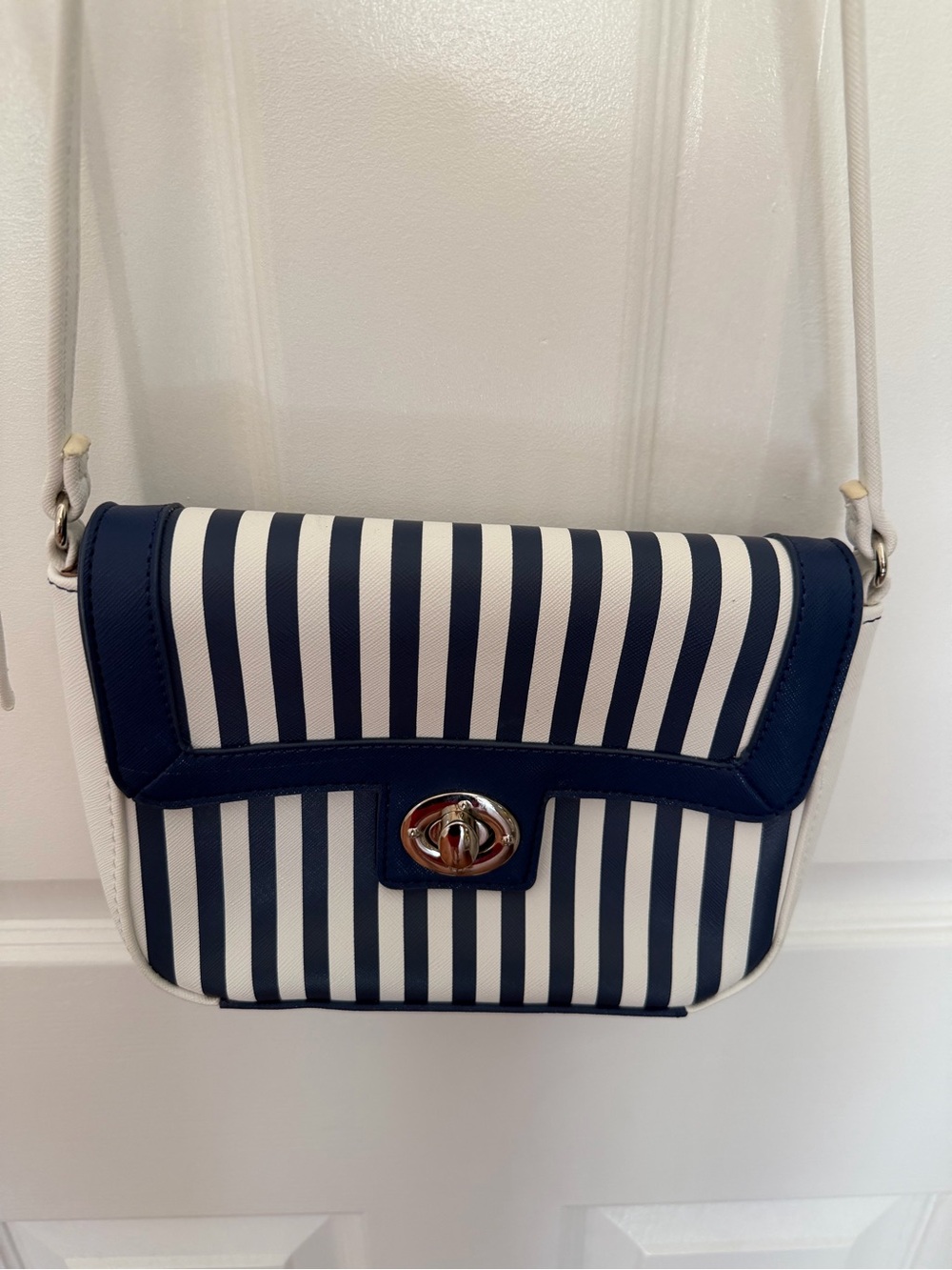 Nine West Striped Navy & White Crossbody Bag with Turn-Lock